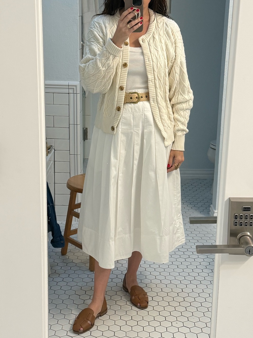 Madewell White Pleated Midi Skirt